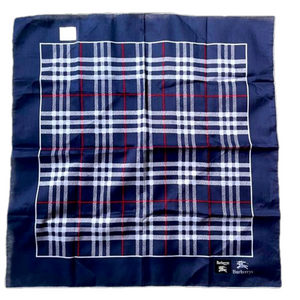 NWT silk Burberrys Scarf, twilly , pocket square blue red and white plaid